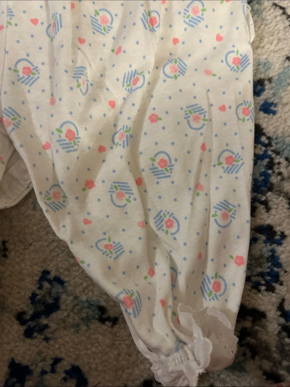 Vintage Carter's Pastel Floral Romper with Eyelet Lace Trim Size 6M